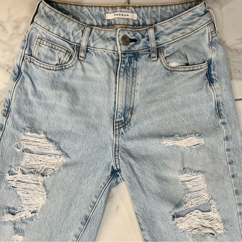 PacSun Mom Jeans High-Rise Distressed Light Wash Denim - Picture 8 of 16